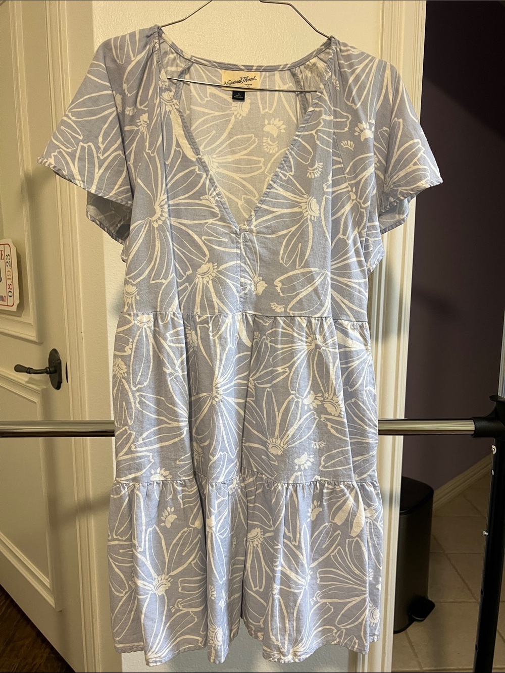 Light Blue Floral V-Neck Tiered Mini Dress Universal Threads